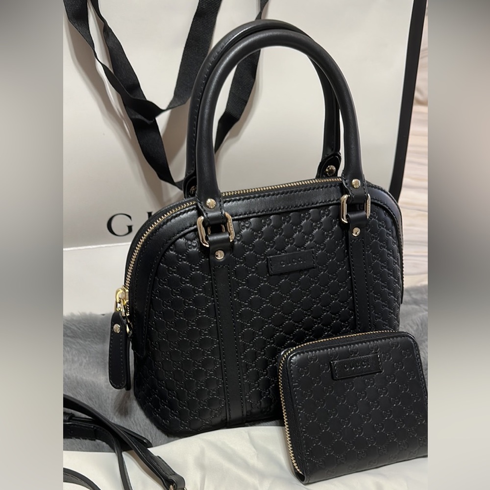 New Gucci Black Guccissima Bag and Wallet